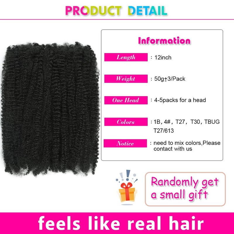 goodear Afro Kinky Curly Braiding Bulk Hair For Mini Braiding Twists ，Afro Kinkys Bulk Synthetic Hair For Micro Spring Twist，Dreadlock Extensions (T27, 12inch(3pcs)) - Image 3